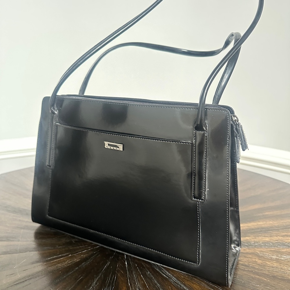 Vintage Guess Glossy Black Shoulder Bag